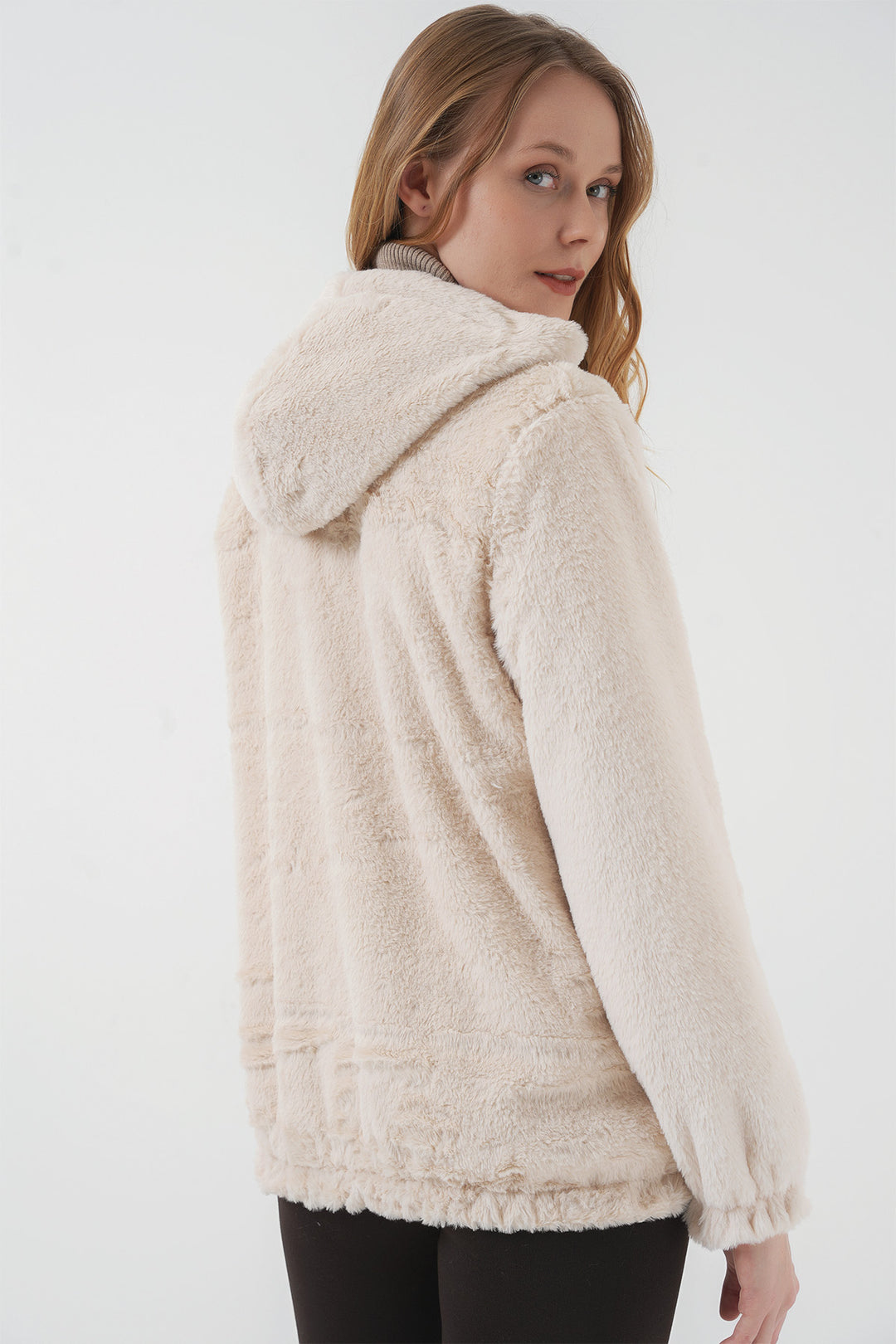 Bigdart Manteau en simili cuir avec capuche et doublure en fourrure - Crème
