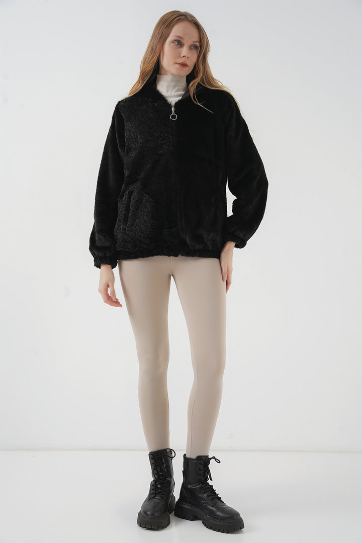 Bigdart Manteau en simili cuir avec capuche et doublure en fourrure - Noir
