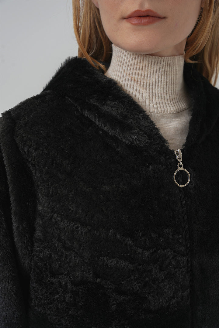 Bigdart Manteau en simili cuir avec capuche et doublure en fourrure - Noir