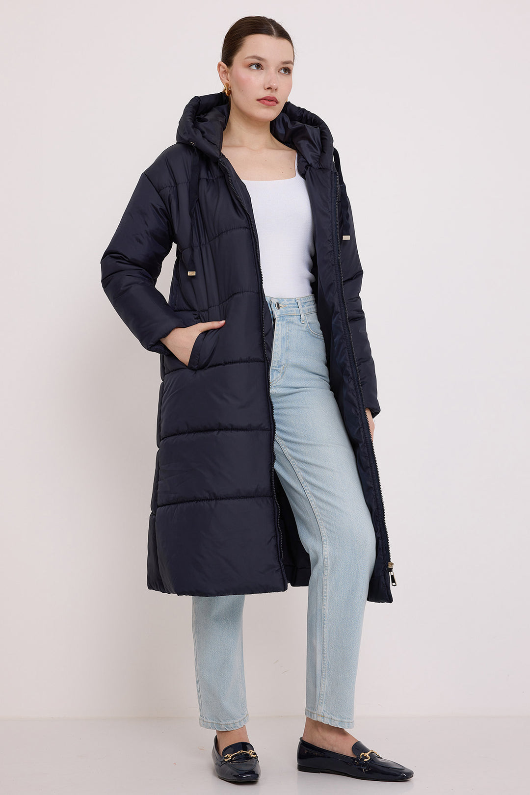 Bigdart Doudoune Longue à Capuche Bleu marine Femme 5120