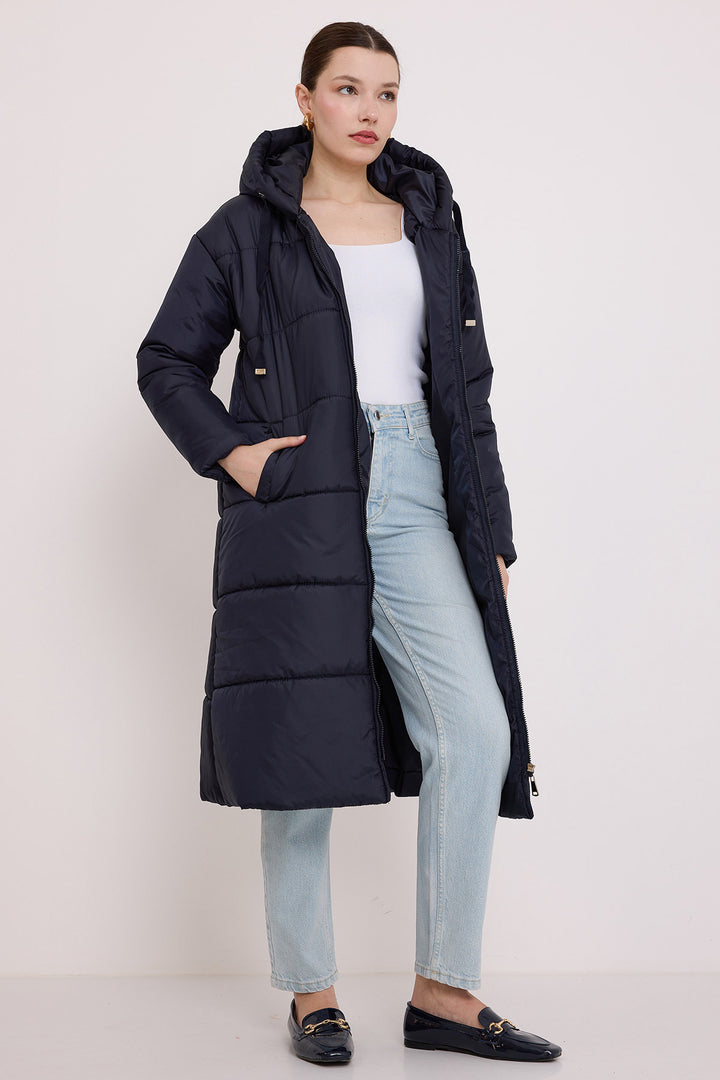 Bigdart Doudoune Longue à Capuche Bleu marine Femme 5120