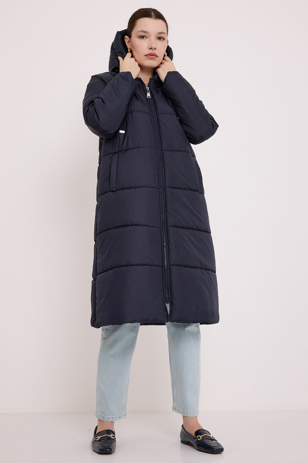 Bigdart Doudoune Longue à Capuche Bleu marine Femme 5120