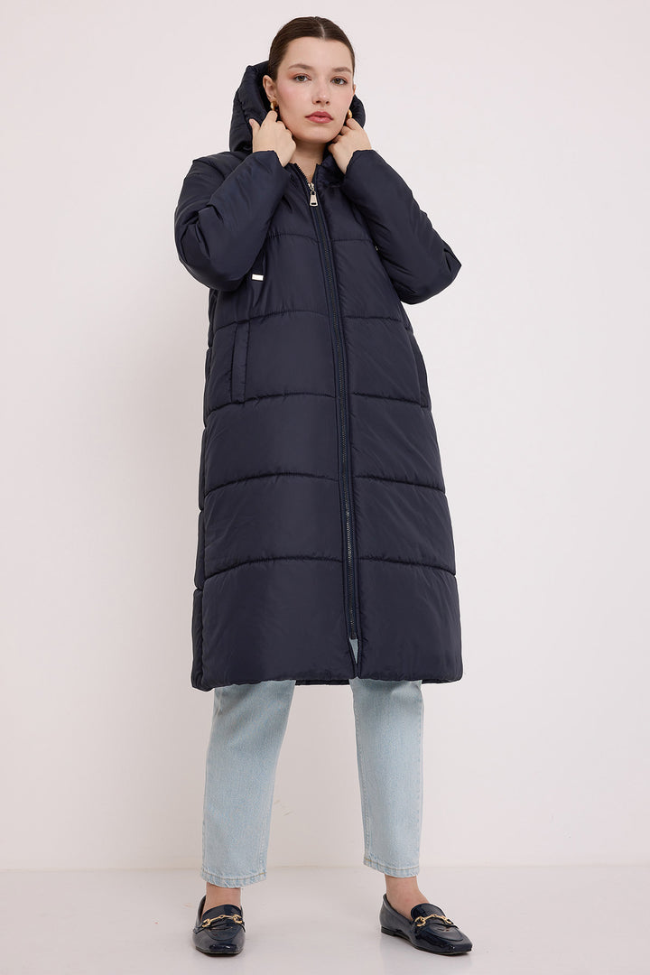 Bigdart Doudoune Longue à Capuche Bleu marine Femme 5120