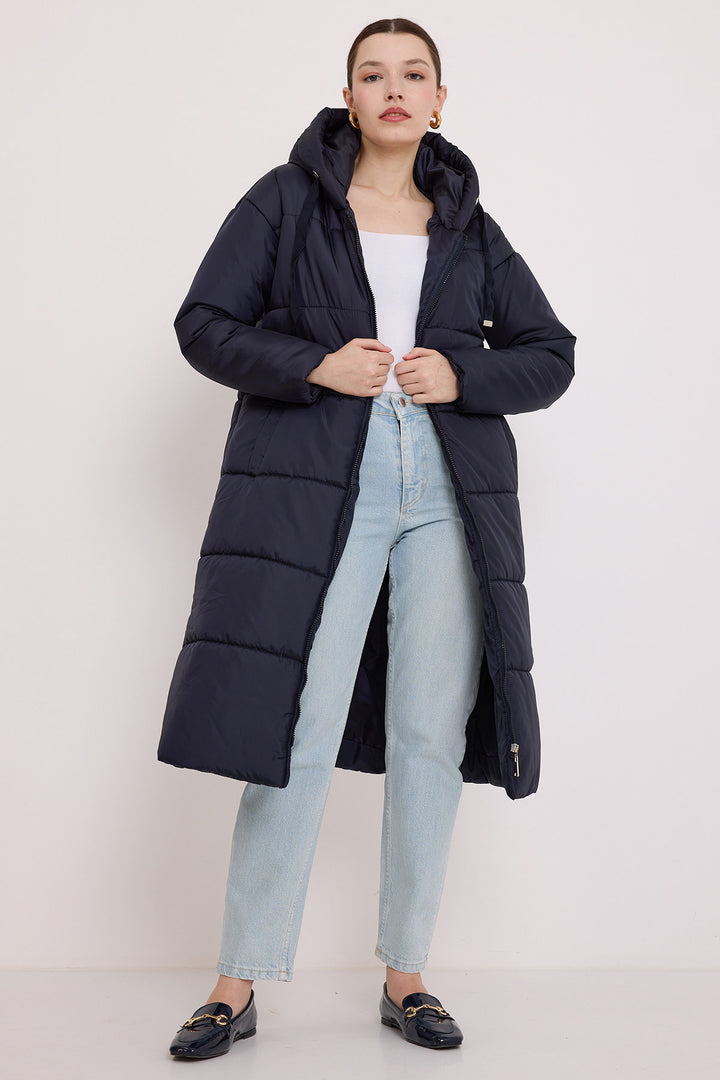 Bigdart Doudoune Longue à Capuche Bleu marine Femme 5120