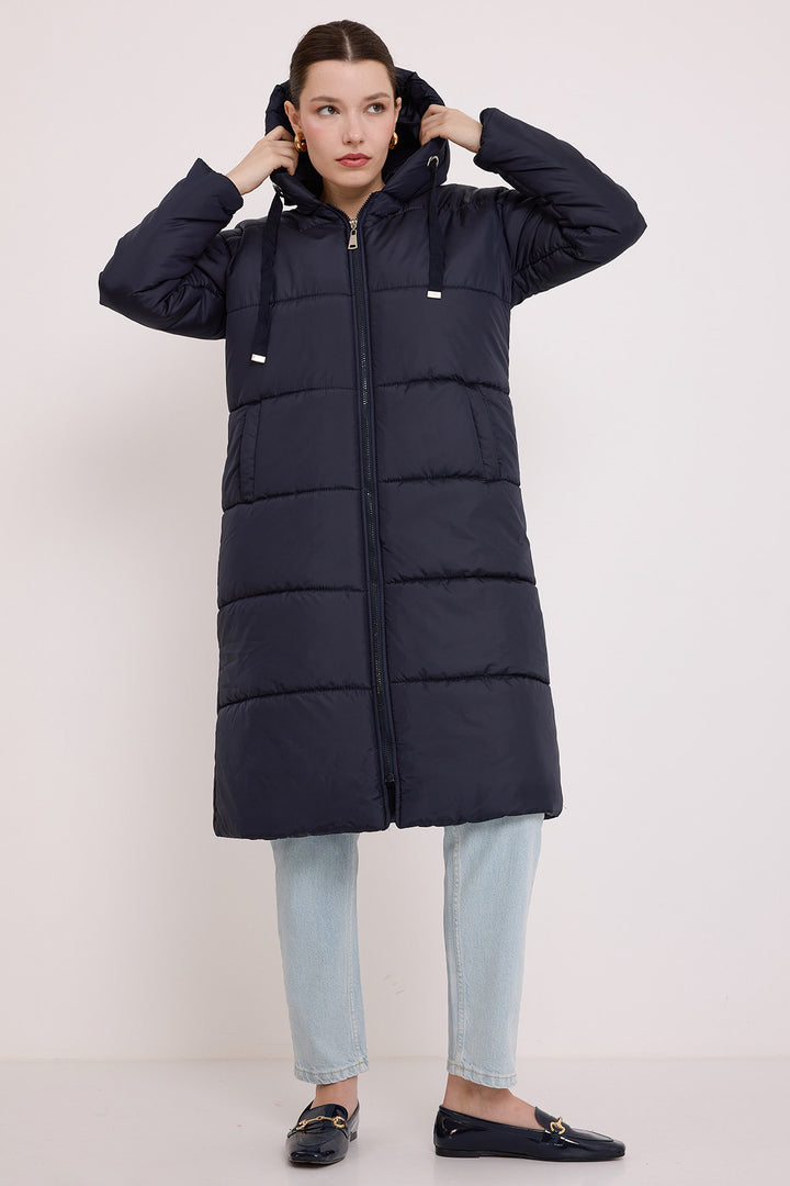 Bigdart Doudoune Longue à Capuche Bleu marine Femme 5120