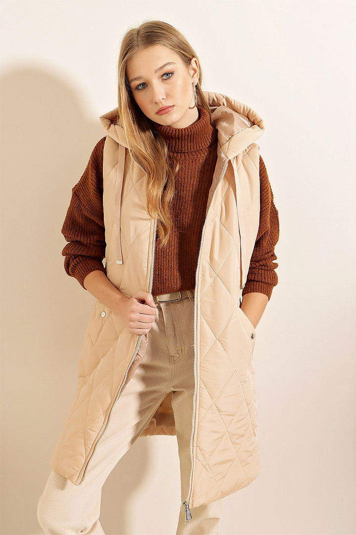Bigdart Gilet long en doudoune avec capuche - Beige