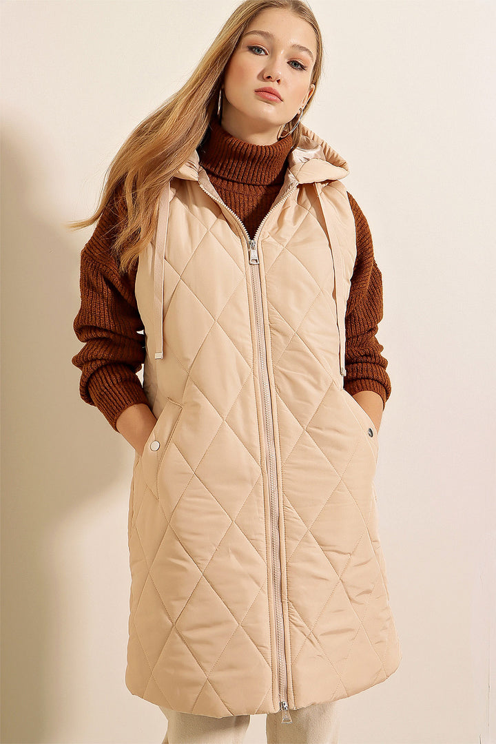 Bigdart Gilet long en doudoune avec capuche - Beige