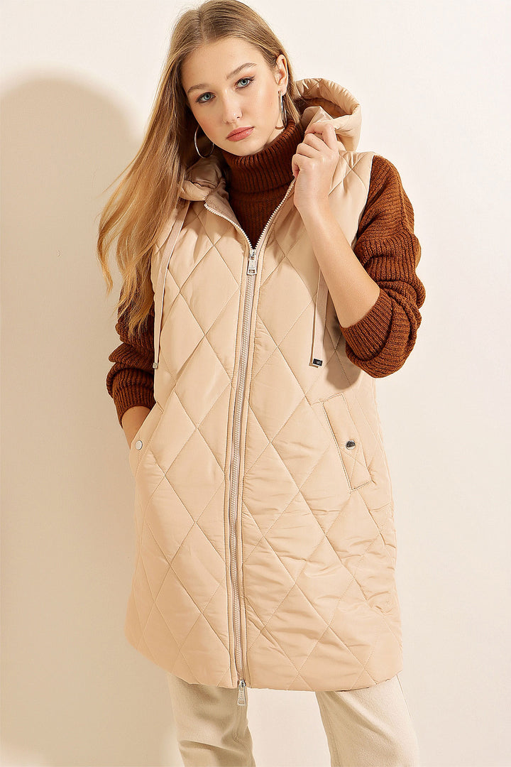 Bigdart Gilet long en doudoune avec capuche - Beige