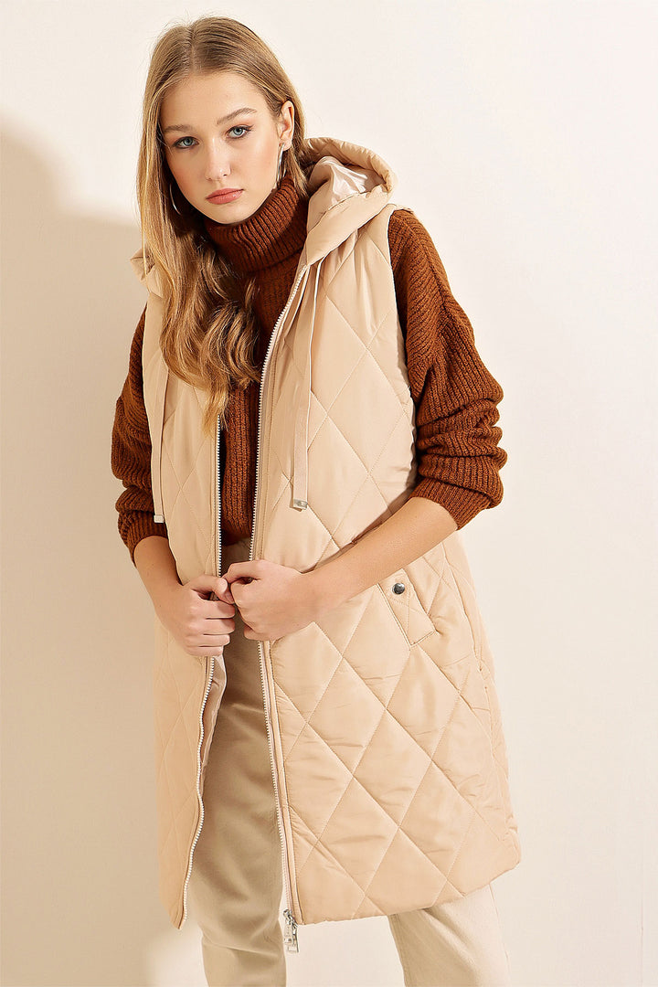 Bigdart Gilet long en doudoune avec capuche - Beige