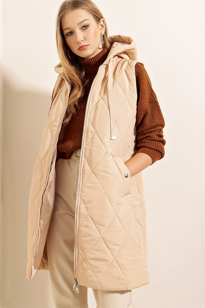 Bigdart Gilet long en doudoune avec capuche - Beige