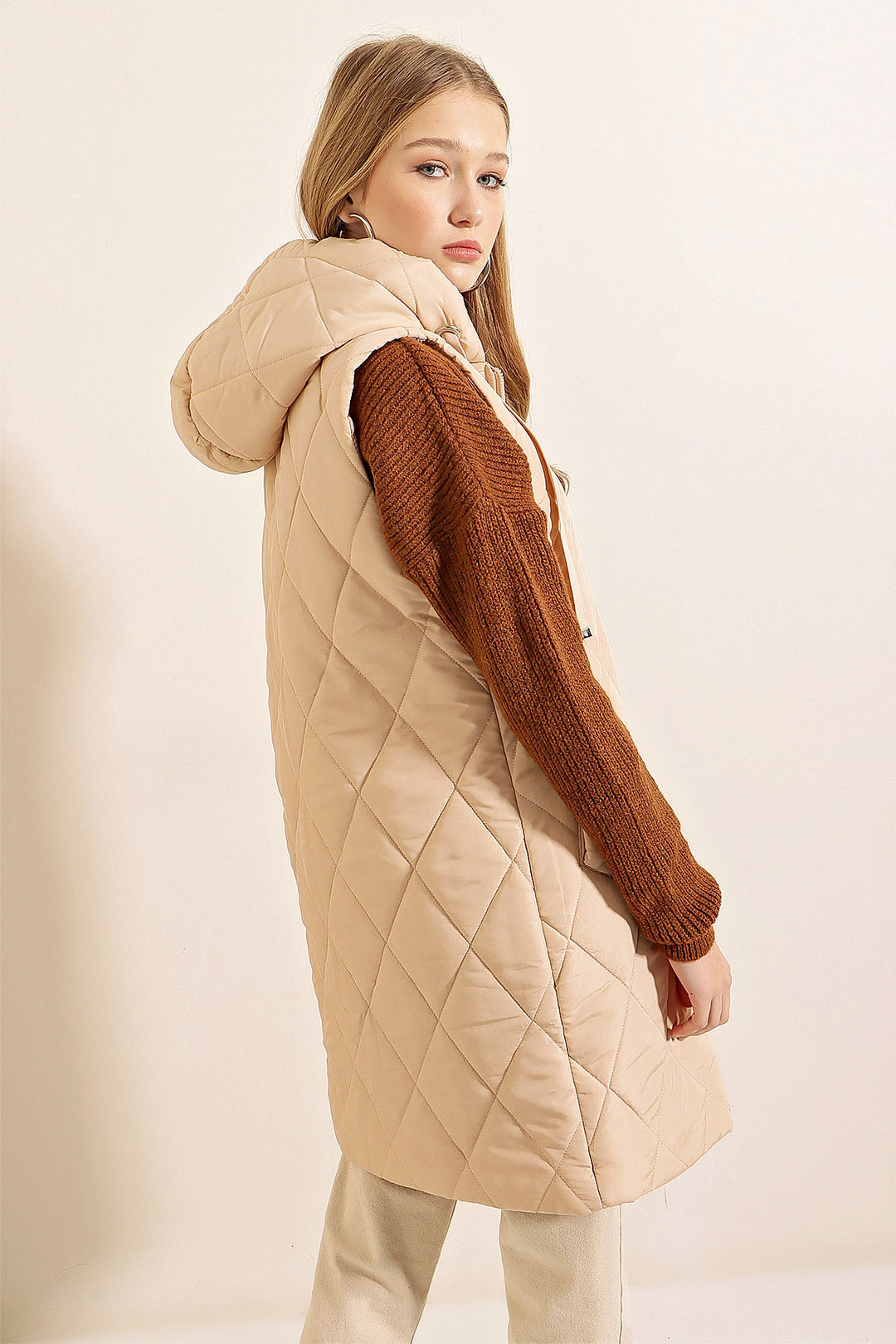 Bigdart Gilet long en doudoune avec capuche - Beige