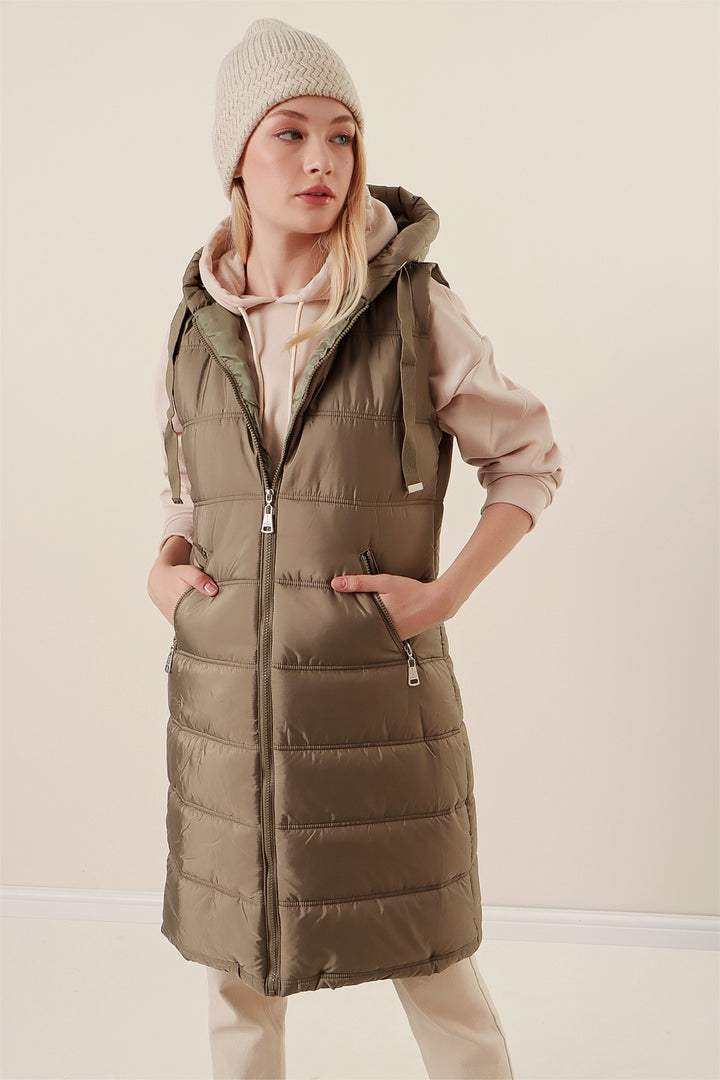 Bigdart 5140 Gilet long en duvet à capuche - Vert amande