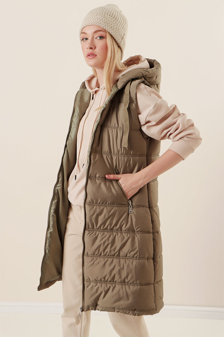 Bigdart 5140 Gilet long en duvet à capuche - Vert amande