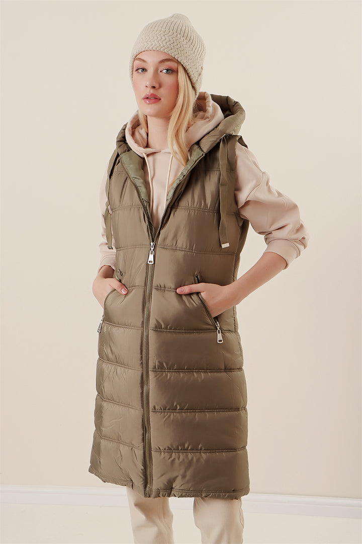 Bigdart 5140 Gilet long en duvet à capuche - Vert amande