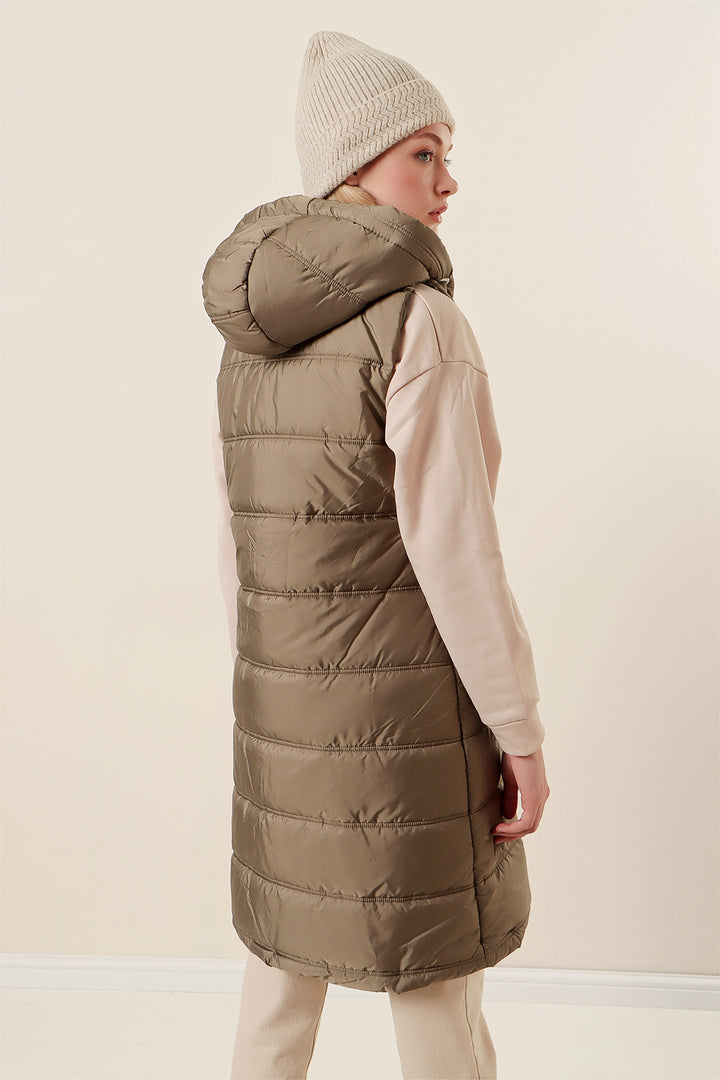 Bigdart 5140 Gilet long en duvet à capuche - Vert amande
