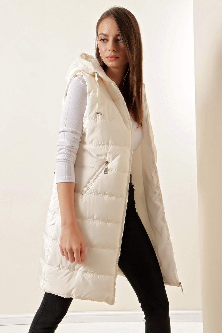 Bigdart 5140 Gilet long en duvet à capuche - Écru