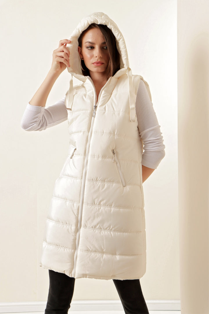 Bigdart 5140 Gilet long en duvet à capuche - Écru