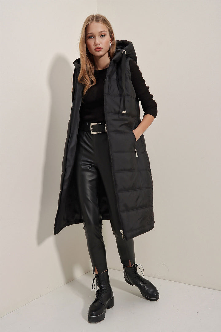 Bigdart Gilet long matelassé à capuche 5140 - Noir