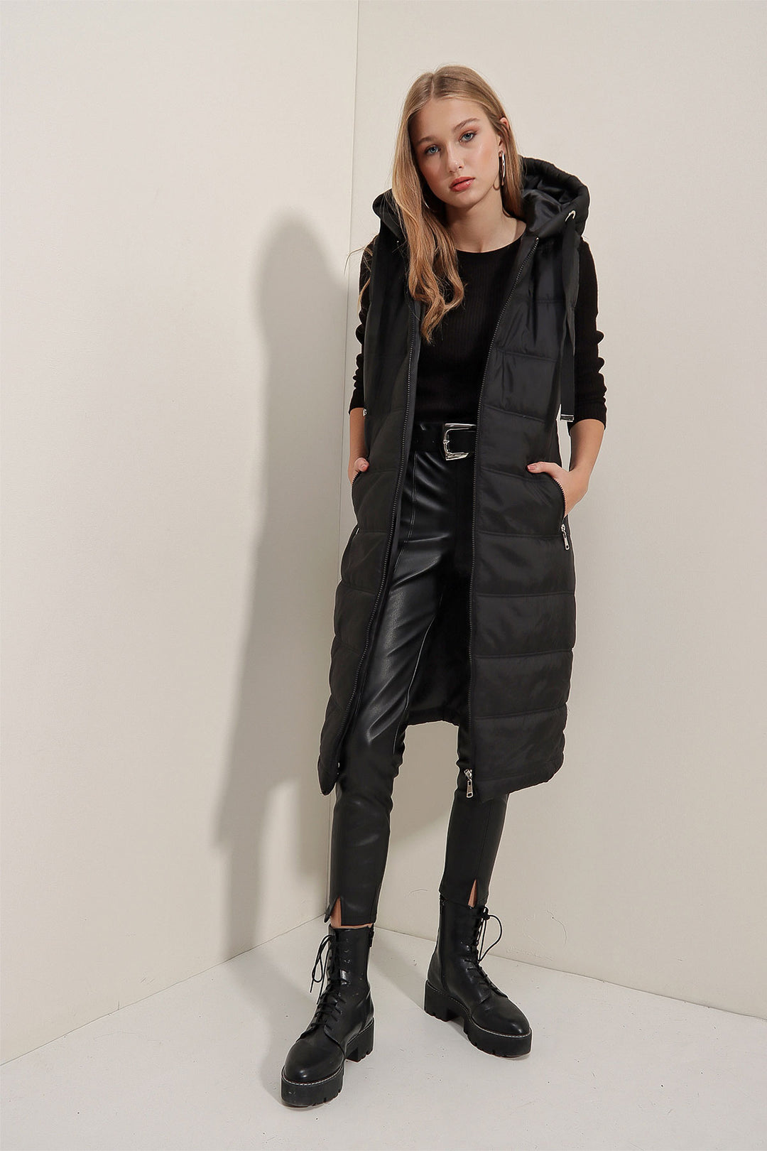 Bigdart Gilet long matelassé à capuche 5140 - Noir