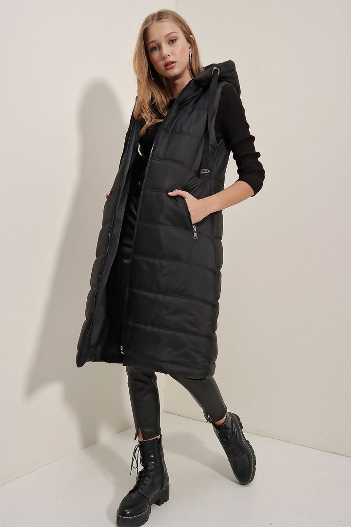 Bigdart Gilet long matelassé à capuche 5140 - Noir