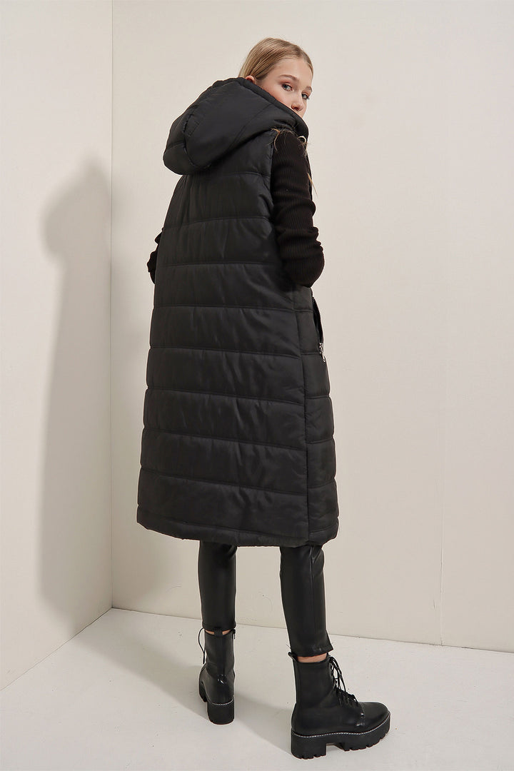 Bigdart Gilet long matelassé à capuche 5140 - Noir