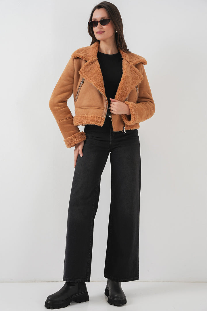 Bigdart 5155 Veste en cuir synthétique à col croisé - Marron foncé