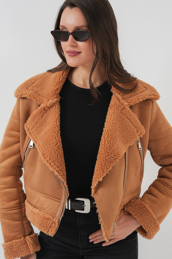 Bigdart 5155 Veste en cuir synthétique à col croisé - Marron foncé
