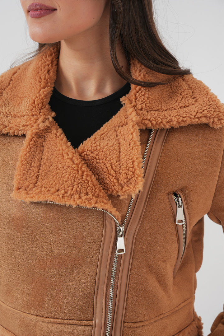 Bigdart 5155 Veste en cuir synthétique à col croisé - Marron foncé