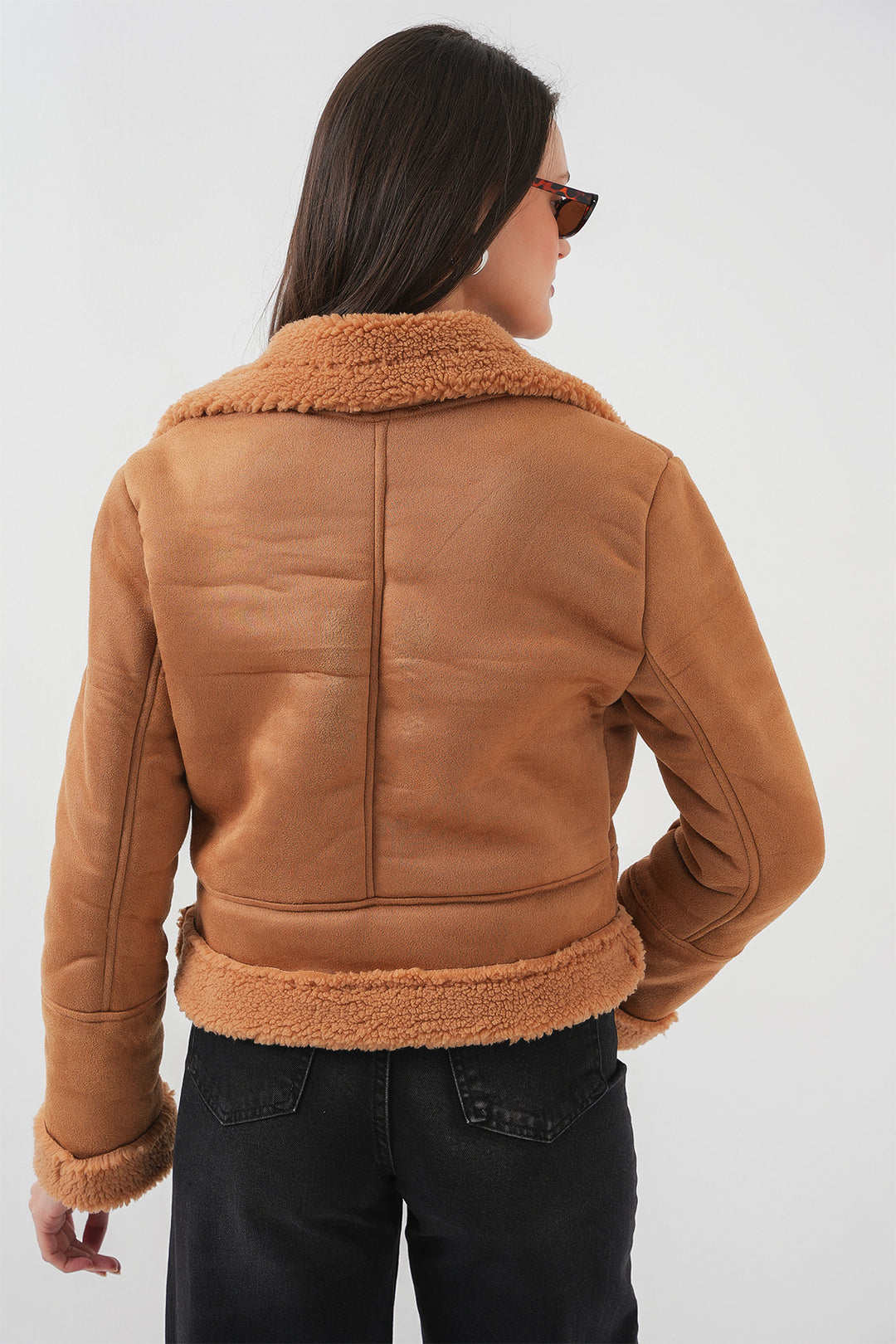 Bigdart 5155 Veste en cuir synthétique à col croisé - Marron foncé