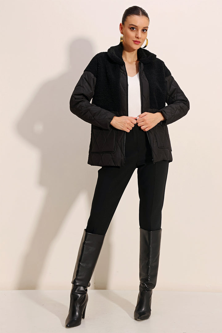 Bigdart 5182 Manteau gonflant oversize avec détails en peluche - Noir