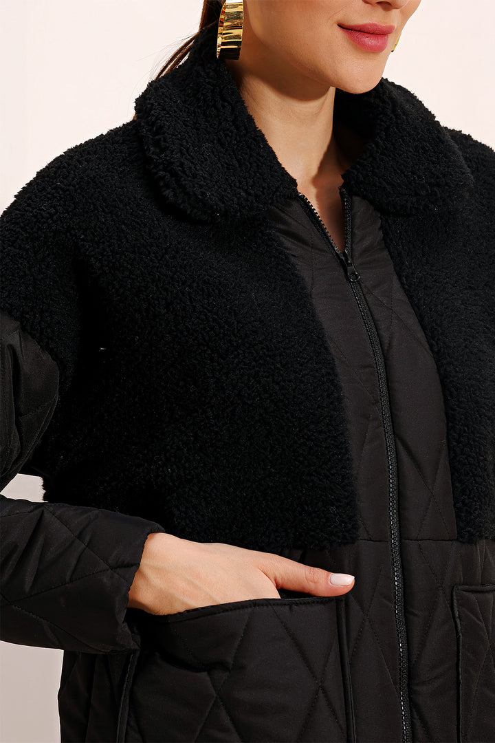 Bigdart 5182 Manteau gonflant oversize avec détails en peluche - Noir