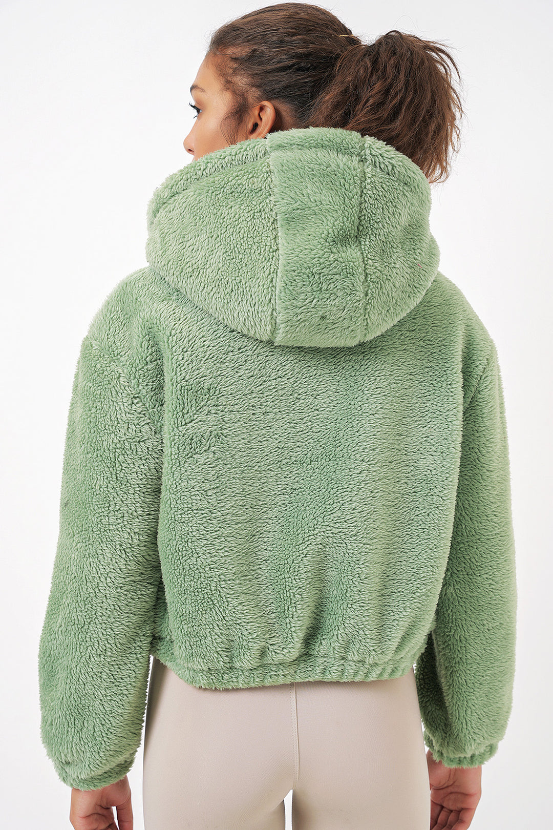 Bigdart 5193 Veste crop en peluche à capuche - E.Vert