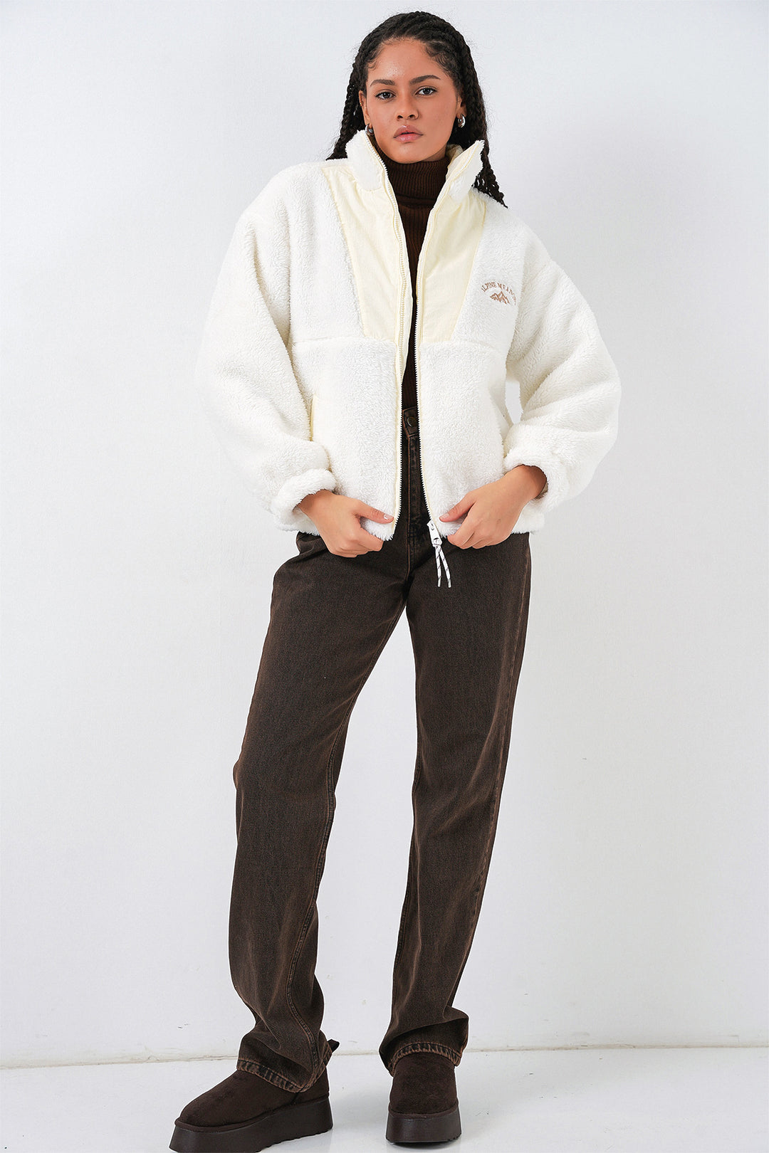 Bigdart 5194 Veste en peluche pour femme - Écru