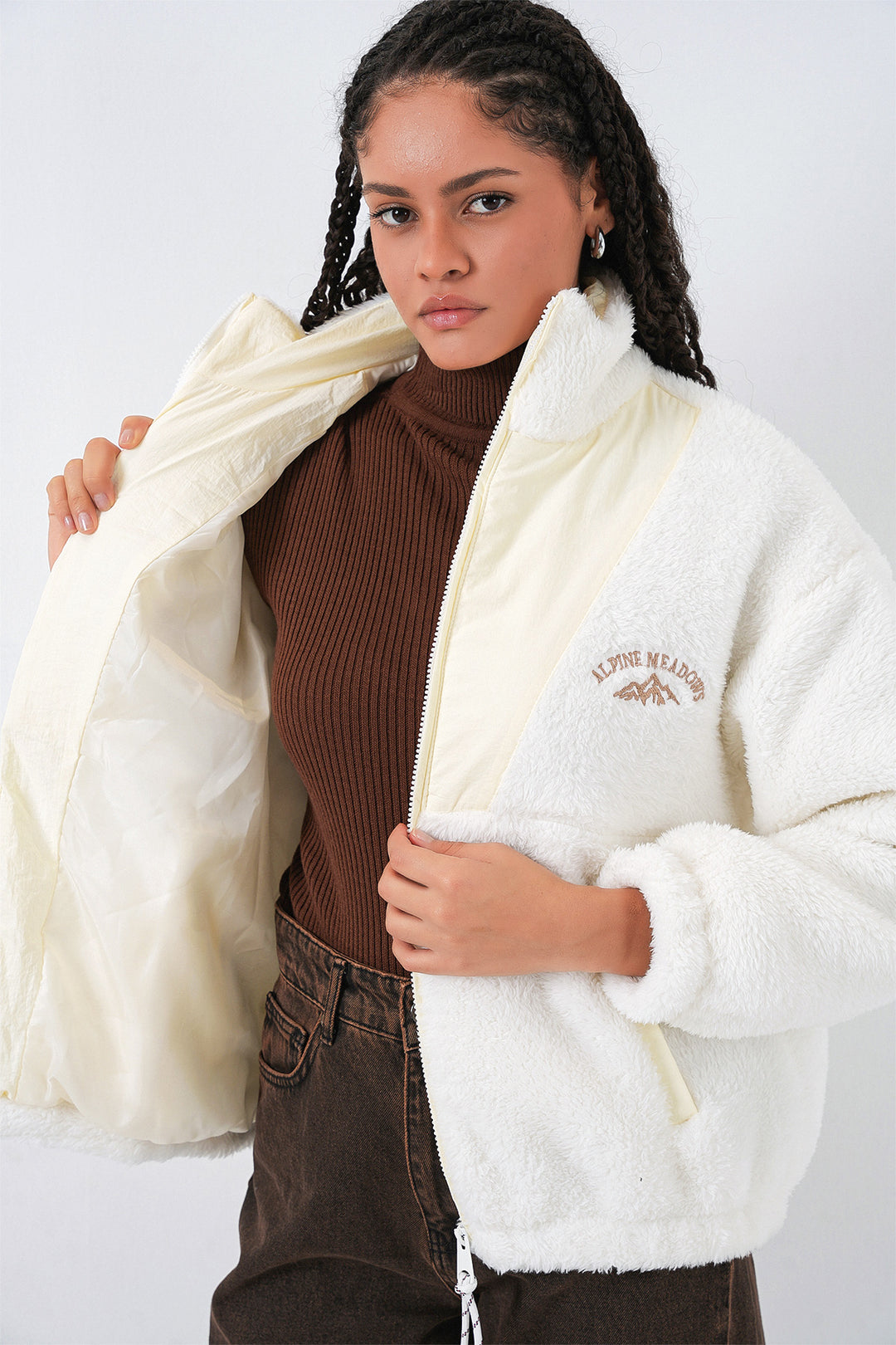 Bigdart 5194 Veste en peluche pour femme - Écru