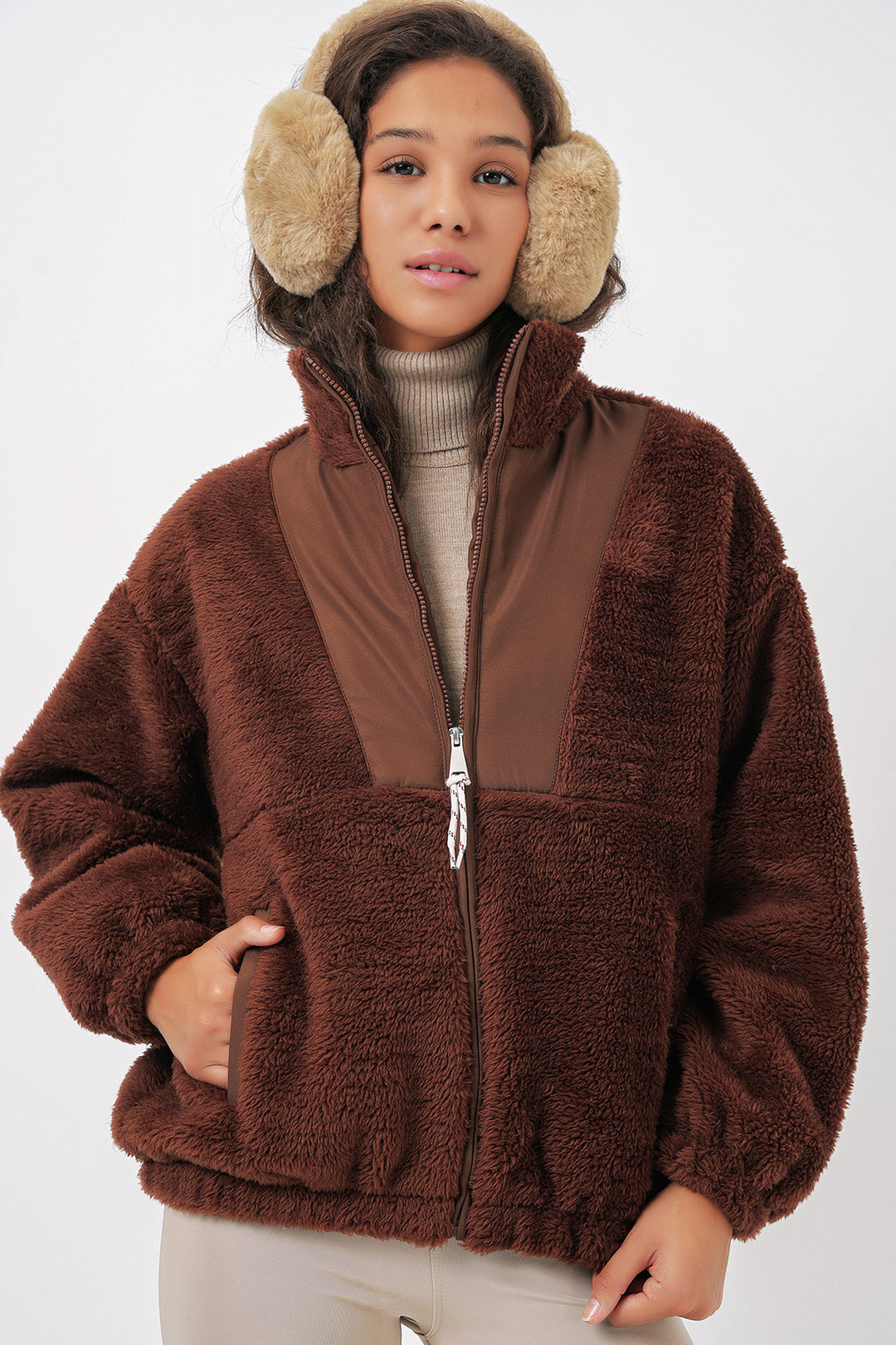Bigdart Veste en peluche pour femme 5194 - Marron