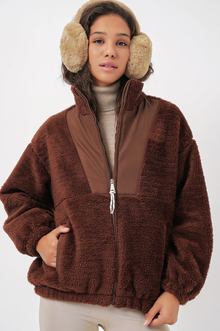 Bigdart Veste en peluche pour femme 5194 - Marron