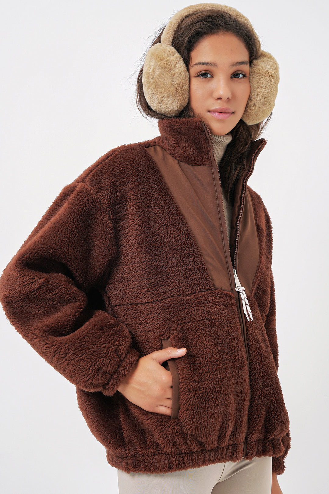 Bigdart Veste en peluche pour femme 5194 - Marron