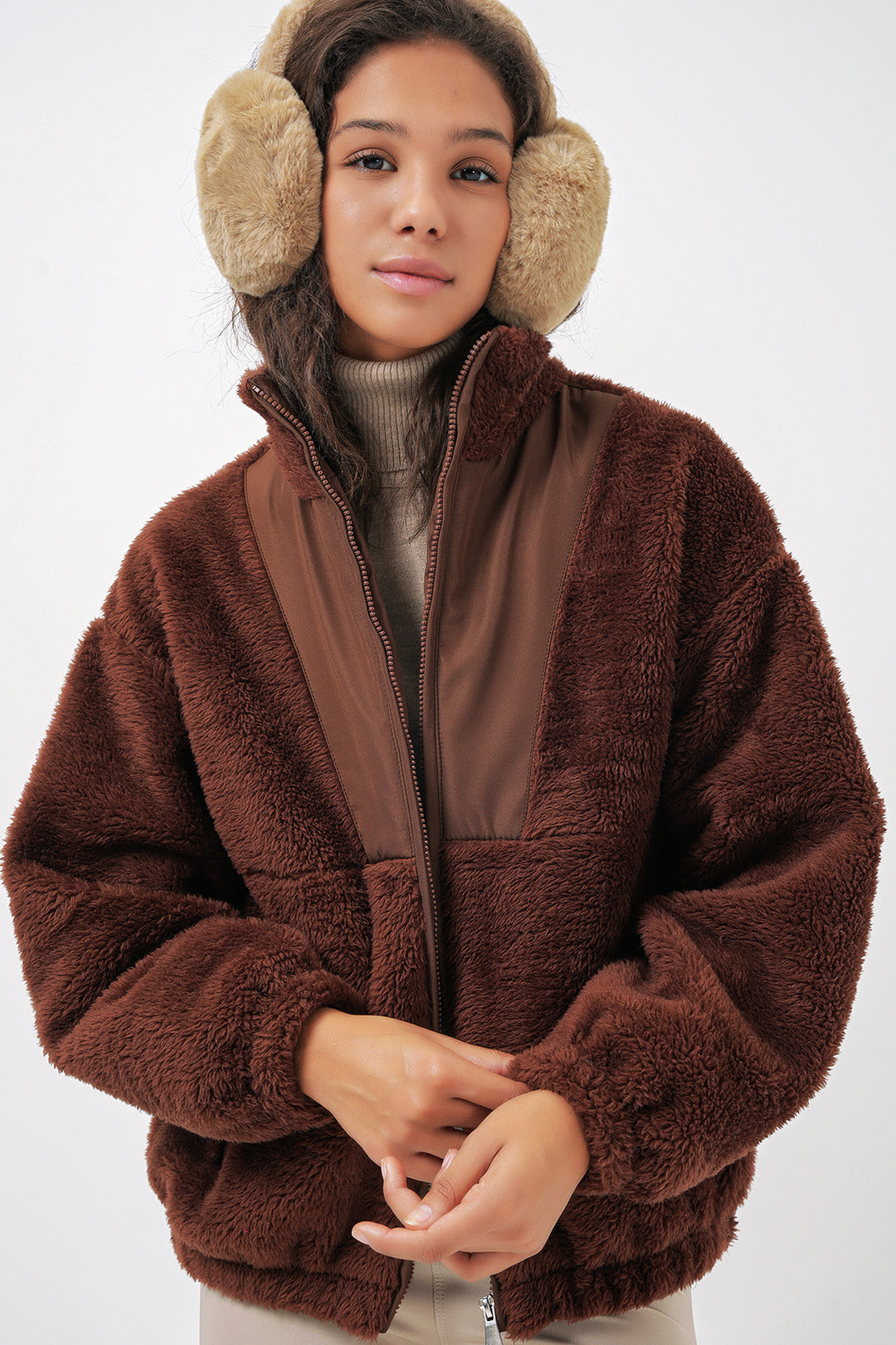 Bigdart Veste en peluche pour femme 5194 - Marron