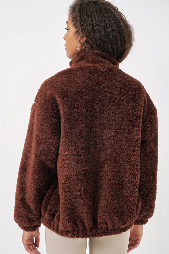 Bigdart Veste en peluche pour femme 5194 - Marron