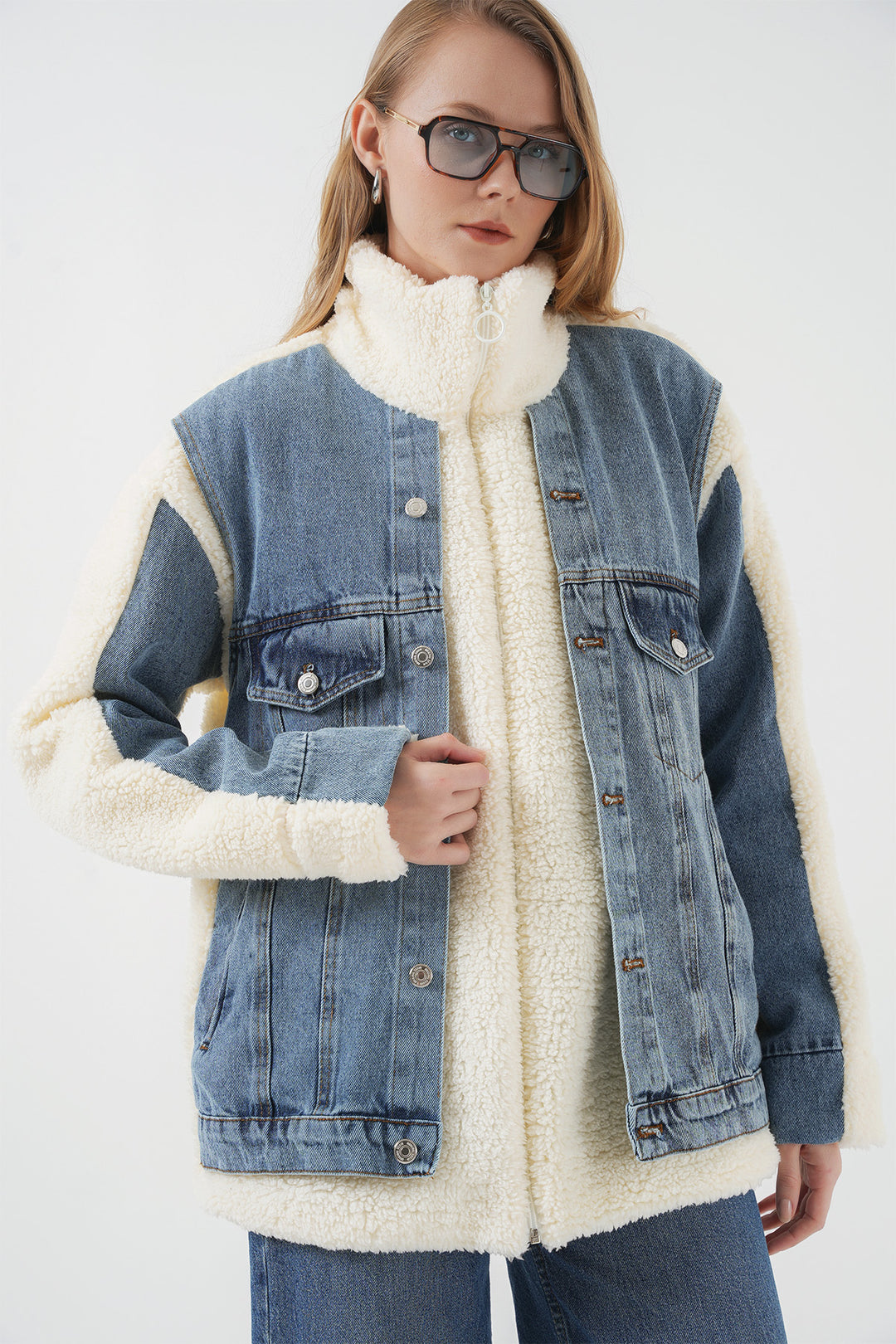 Bigdart 5198 Manteau en jean long en peluche - Bleu marine
