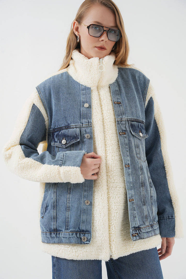 Bigdart 5198 Manteau en jean long en peluche - Bleu marine