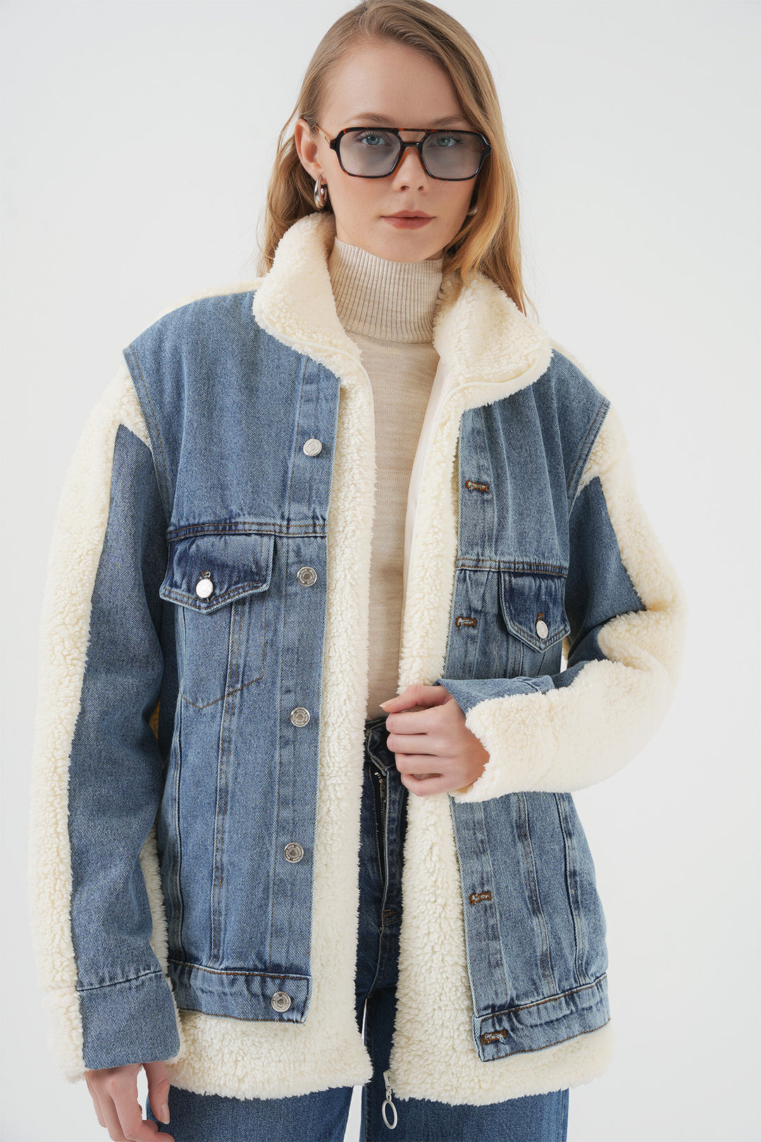 Bigdart 5198 Manteau en jean long en peluche - Bleu marine