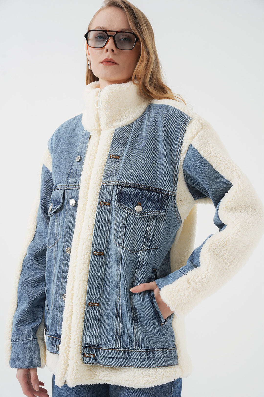 Bigdart 5198 Manteau en jean long en peluche - Bleu marine
