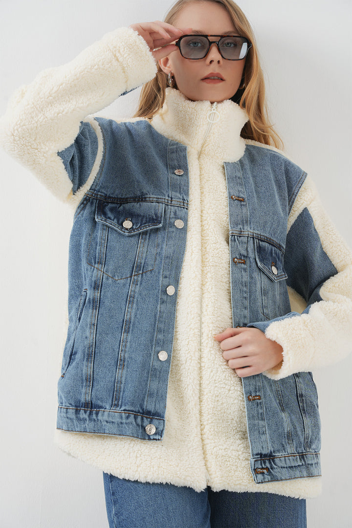 Bigdart 5198 Manteau en jean long en peluche - Bleu marine