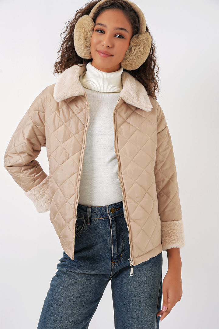 Bigdart 5202 Manteau matelassé avec détails en peluche - Beige