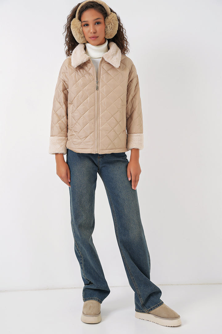 Bigdart 5202 Manteau matelassé avec détails en peluche - Beige
