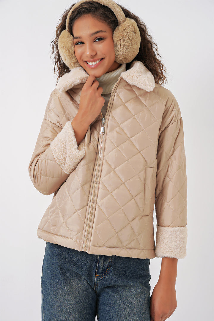Bigdart 5202 Manteau matelassé avec détails en peluche - Beige