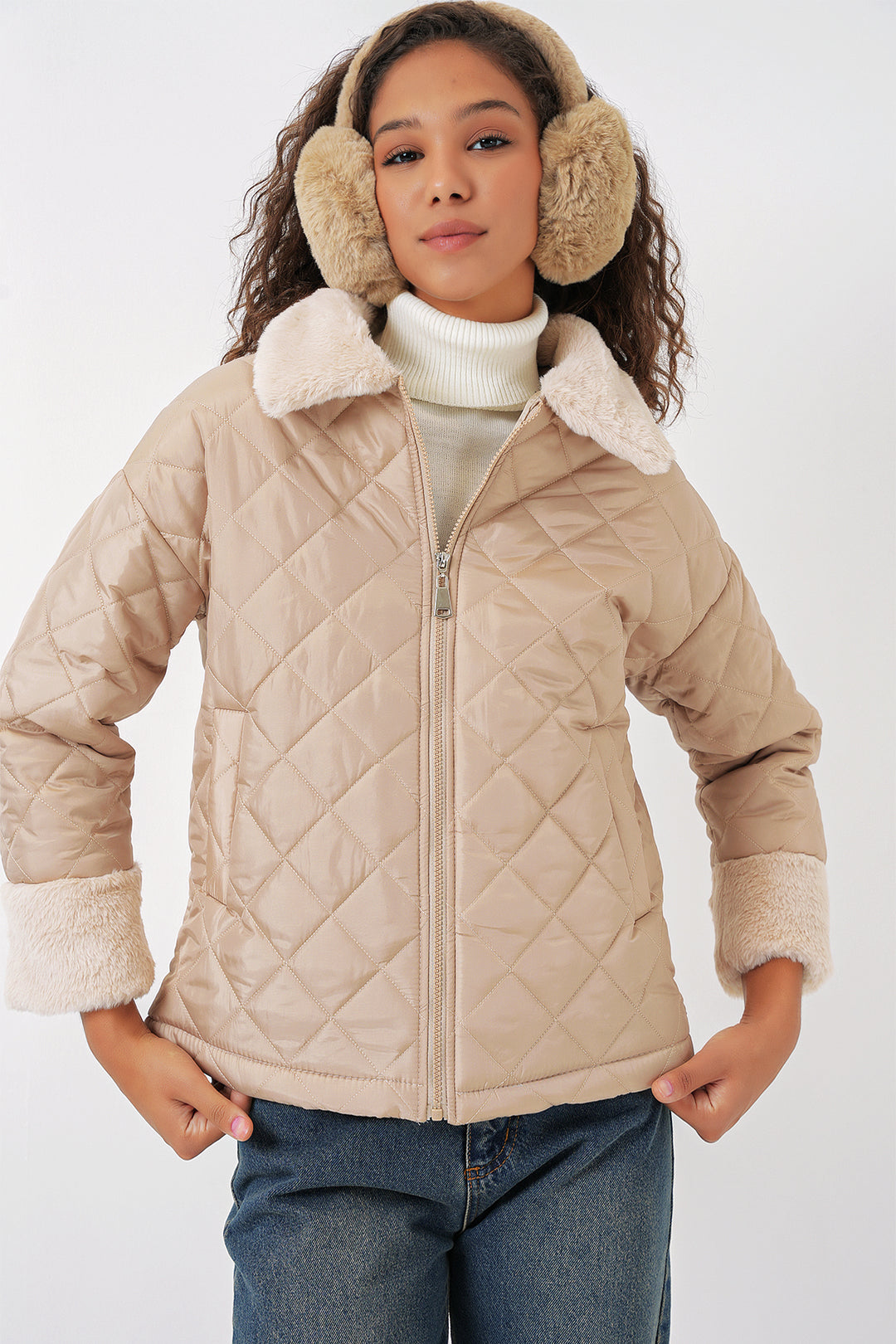 Bigdart 5202 Manteau matelassé avec détails en peluche - Beige