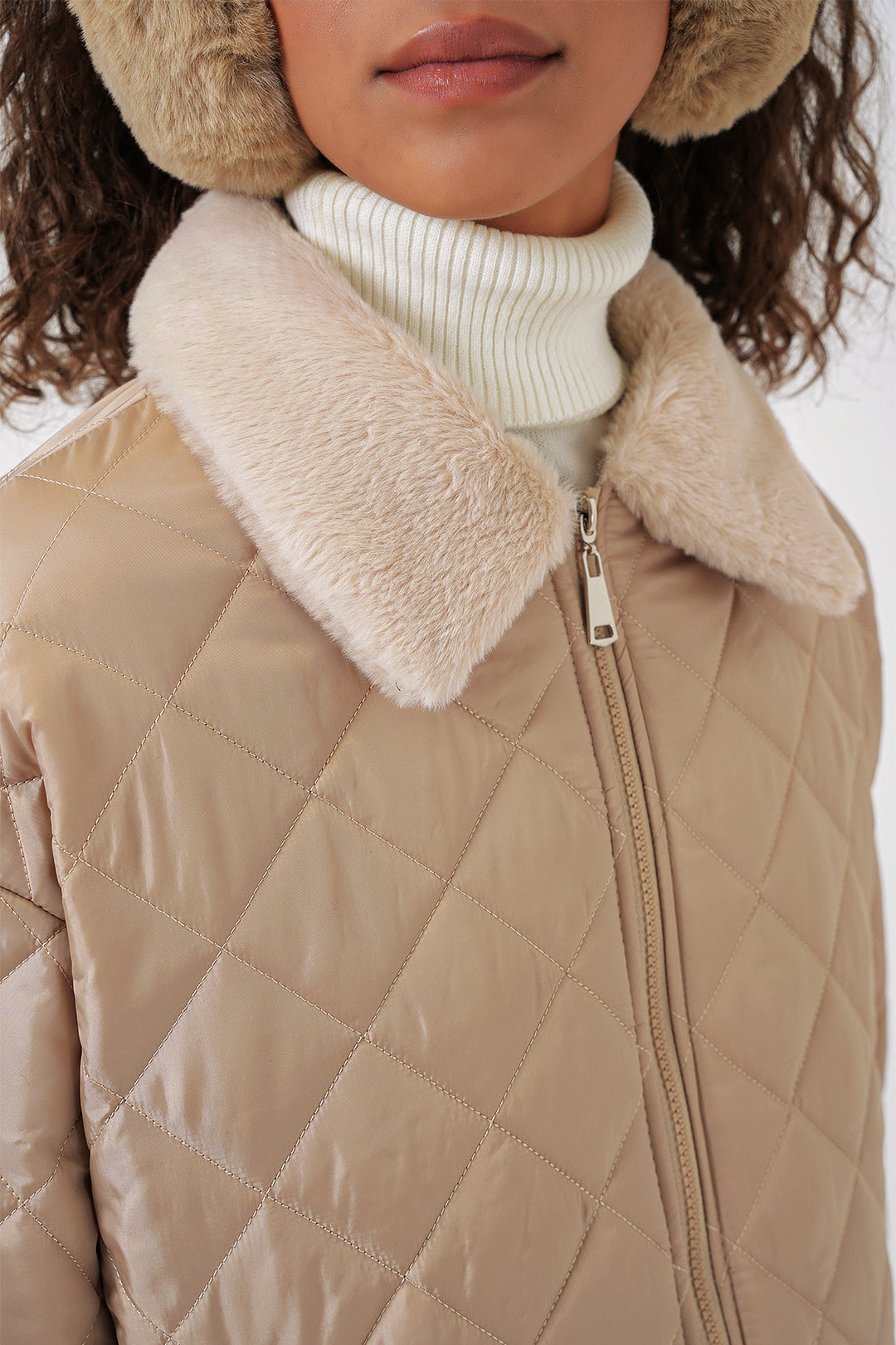 Bigdart 5202 Manteau matelassé avec détails en peluche - Beige