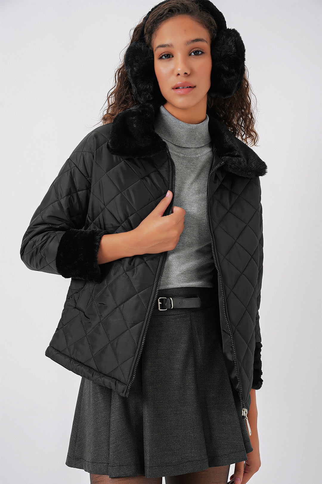 Bigdart 5202 Manteau matelassé avec détails en peluche - Noir